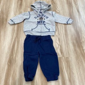 Cuddle bear 12m “daddy’s MVP” football set. Grey football hoodie, navy pants